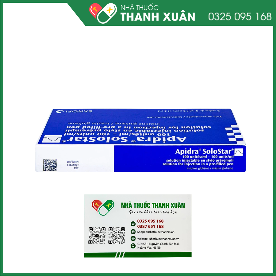Bút tiêm Apidra SoloStar 100IU/ml trị đái tháo đường (5 cây x 3ml)